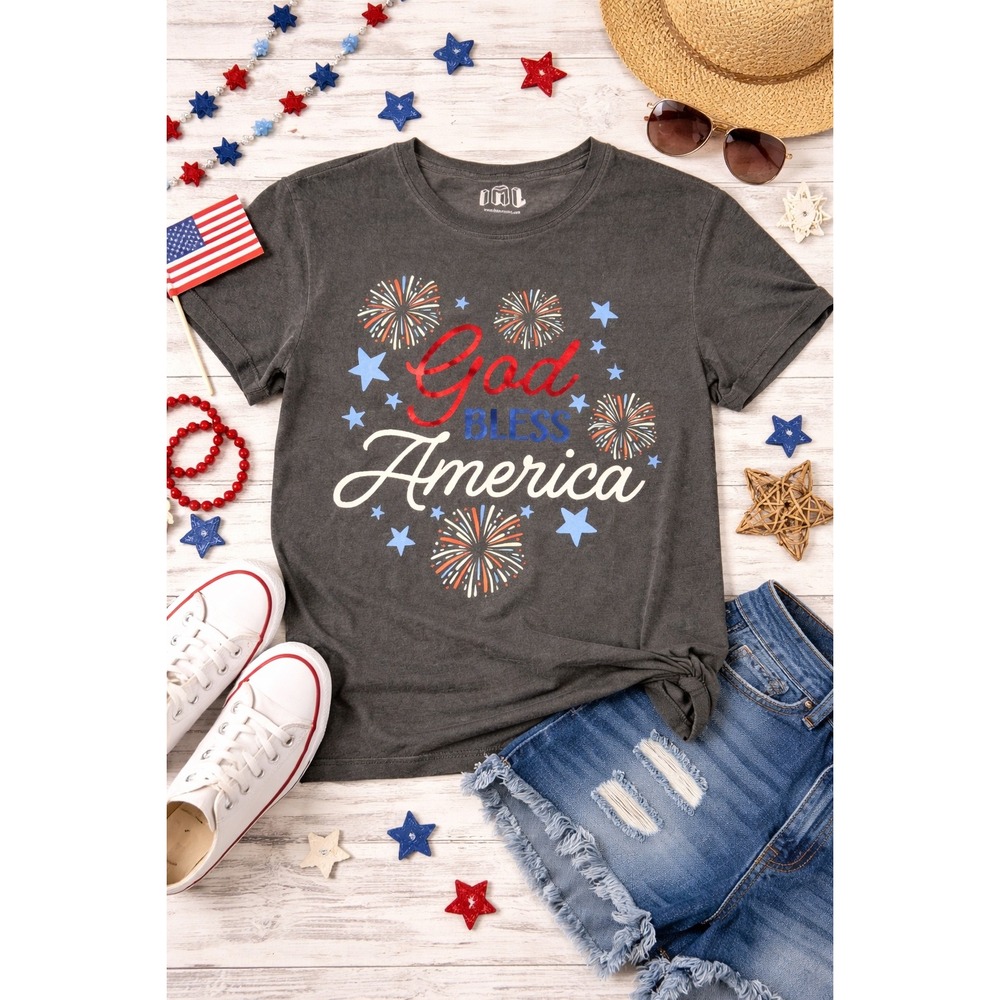 Isaac Morris God Bless America Graphic Tee Charcoal Mineral Wash Large L